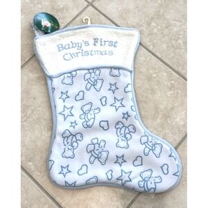 Vintage NEW Kurt Adler Blue Christmas Stocking Bears Stars Hearts 16" NWT 1990s